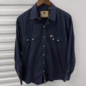 Larry Mahan Cowboy Collection Western Shirt Men L Pearl Snap Floral Blue